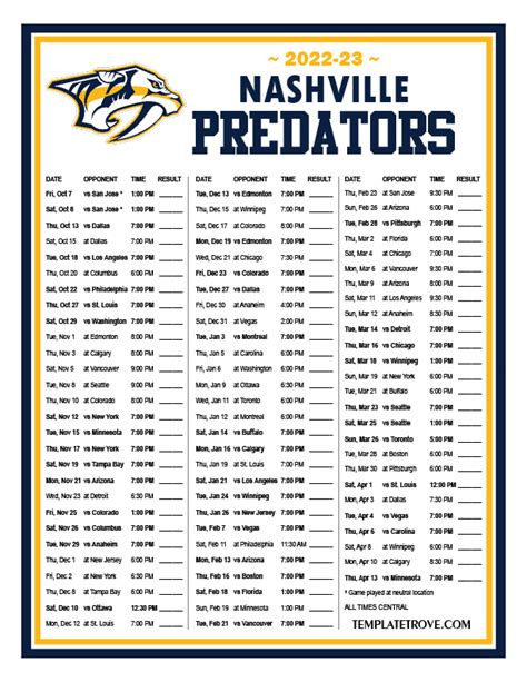 nashville predators schedule 2023